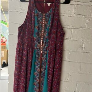 Xhilaration Burgundy and Teal Midi Dress